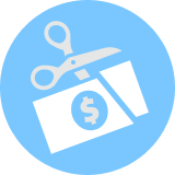 Money-and-scissors icon — Cut our taxes